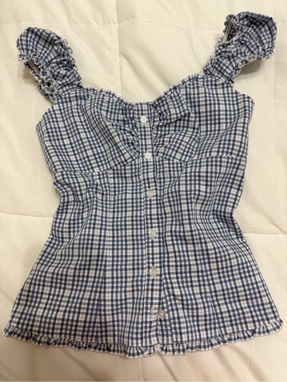 HOLLISTER blue and White Gingham Button-Front Women's Top